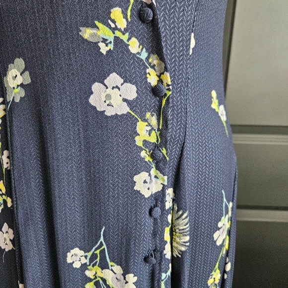 Free People Lost In You Midi Dress Button Up High Low Floral Navy Size XS - Picture 6 of 14